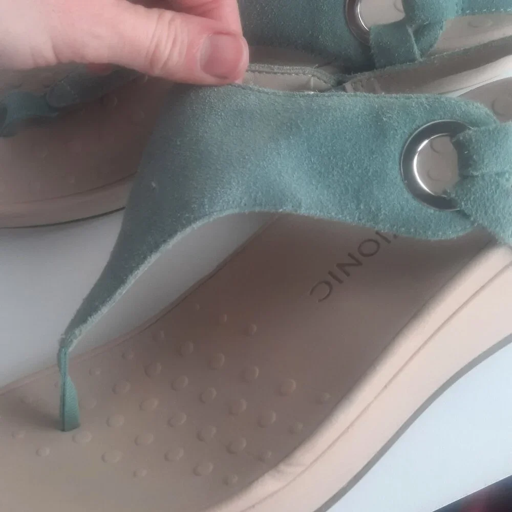 Vionic Jolie Suede T-Strap Chunky Sandals Womens 10, Teal Blue, Plantar Fascitis - Picture 3 of 6